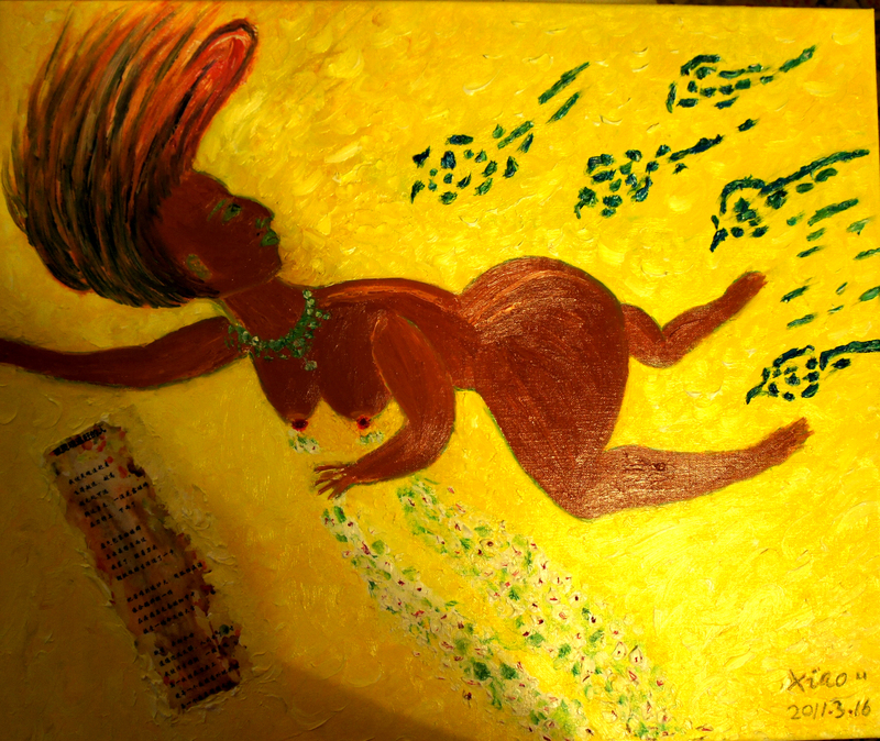 5、潇潇《被灵魂追赶的人》2011年3月 布面油画60cm×60cm