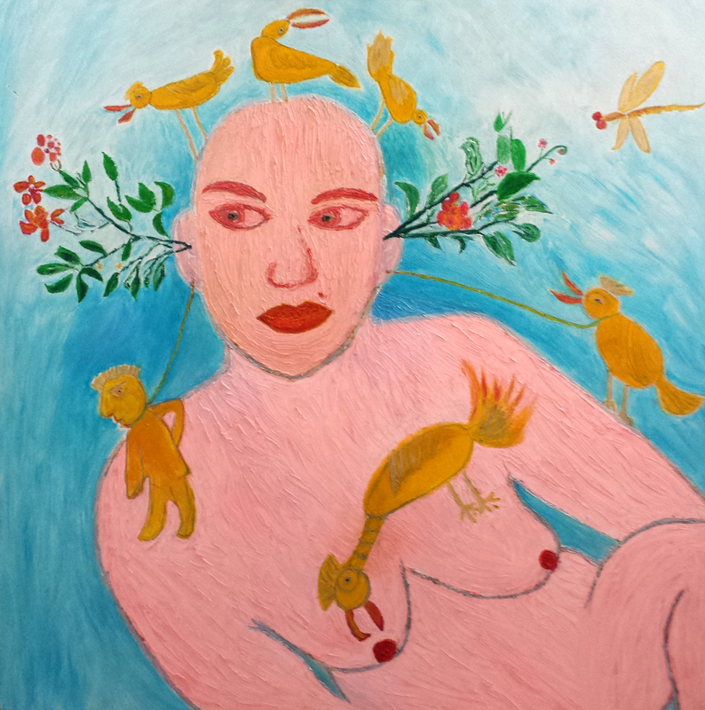 6、潇潇《耳鸣的花朵》2008年5月布面油画60CM×60CM