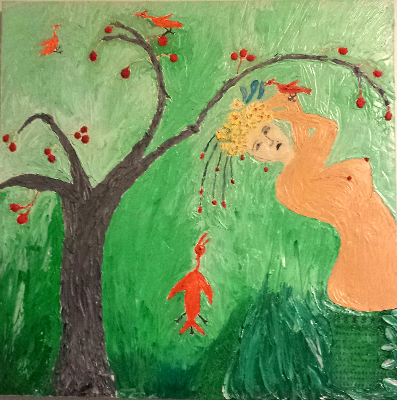 7、潇潇《红色高尔夫》2014年12月8日油画60cm×60cm