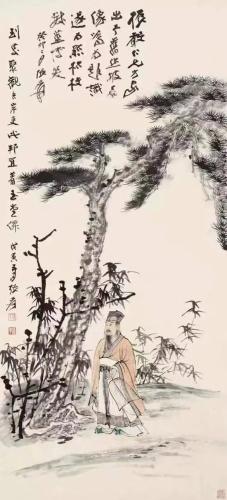 图为张大千的《东坡行吟图》，画中引用了东坡的“此邦宜著玉堂仙”。